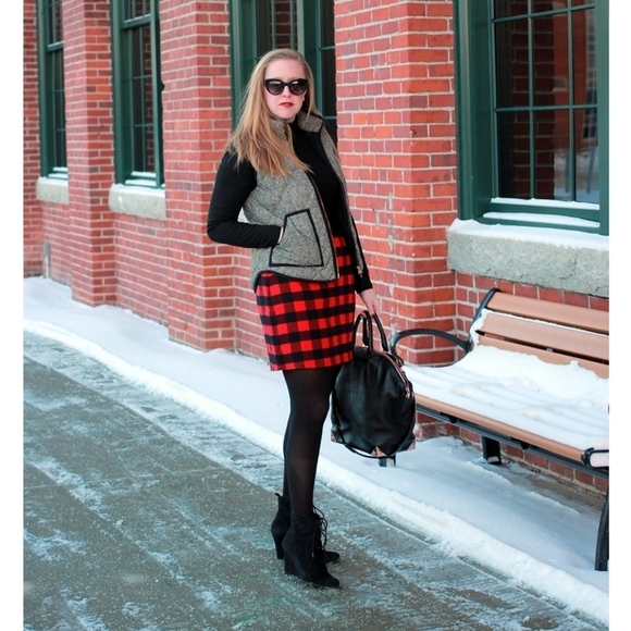 J. Crew Check Skirt Size 4, Red/Black - Picture 2 of 10